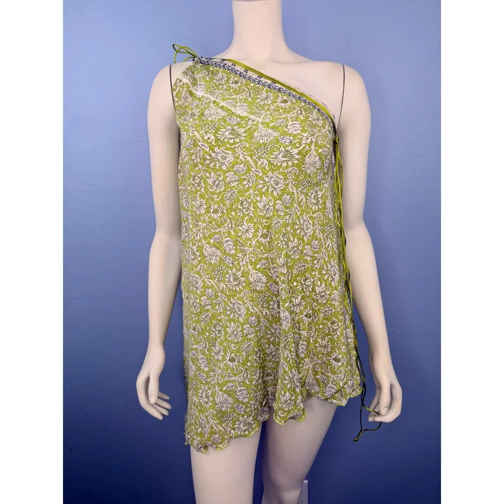 Vacation Convertible Sarong Dress Women OS Green Floral Paisley Halter Mini NEW - Picture 8 of 9